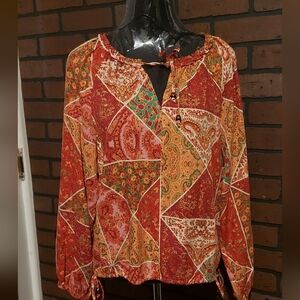 Bohemian Geometric Paisley Patchwork Blouse